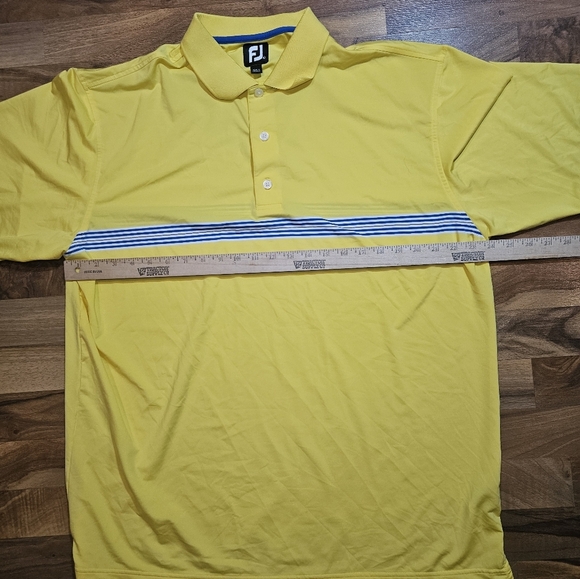 FootJoy Shirt Mens XL Bright Yellow Blue Stripe Golf Polo Performance Stretch - Picture 4 of 10